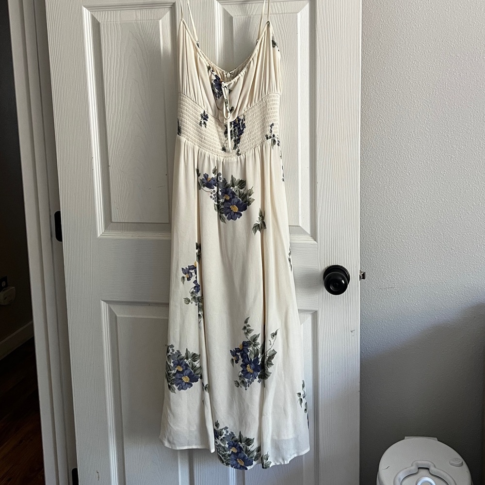 Reformation Cream and Blue Floral Midi Dress